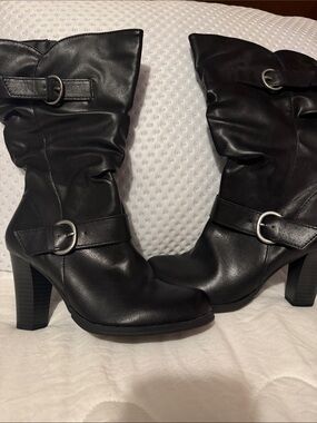 Style & Co. Black Mid-Calf Heeled Boots with Buckle Straps